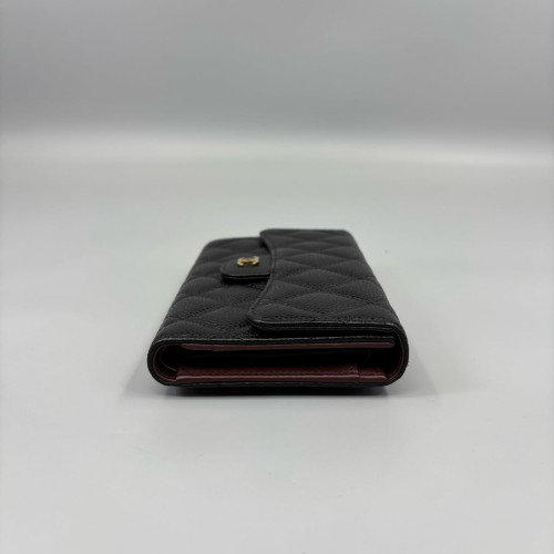 Chanel Quilted Continental Wallet Grained Calfskin Black Chanel Quilted Continental Wallet Grained Calfskin Black