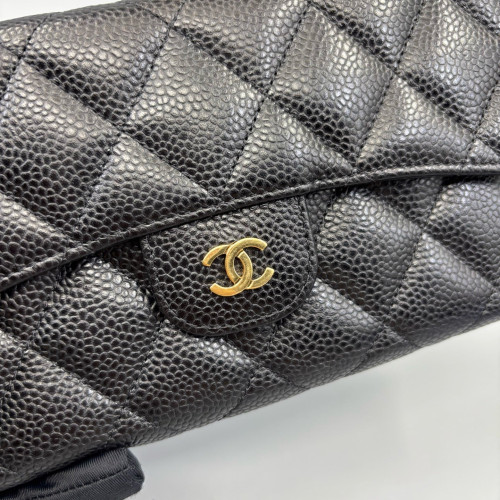 Chanel Quilted Continental Wallet Grained Calfskin Black Chanel Quilted Continental Wallet Grained Calfskin Black