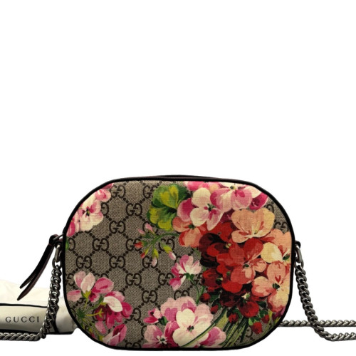 Gucci Round Bag GG Supreme Monogram Blooms Calfskin Beige Black Pink