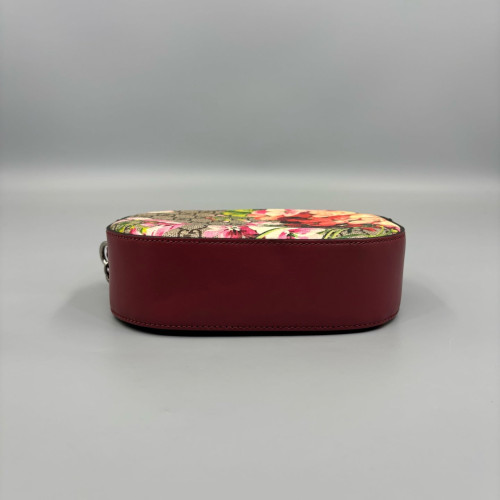 Gucci Round Bag GG Supreme Monogram Blooms Calfskin Beige Black Pink