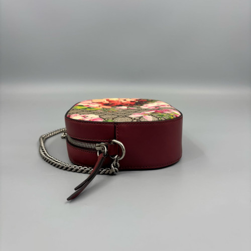 Gucci Round Bag GG Supreme Monogram Blooms Calfskin Beige Black Pink