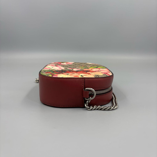 Gucci Round Bag GG Supreme Monogram Blooms Calfskin Beige Black Pink