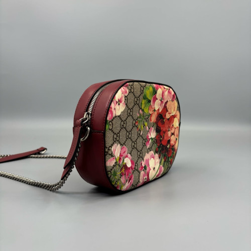 Gucci Round Bag GG Supreme Monogram Blooms Calfskin Beige Black Pink