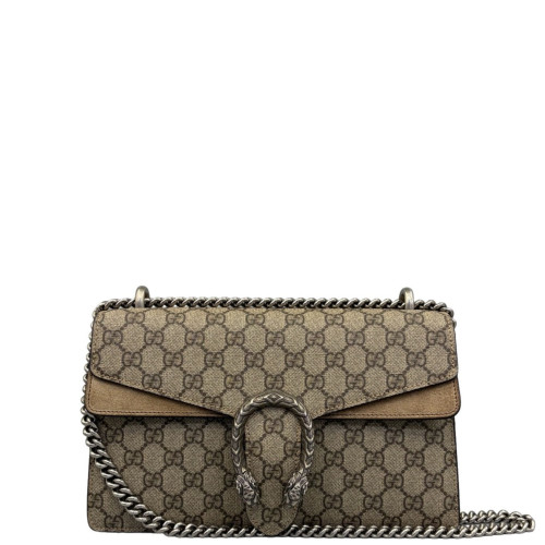 Gucci Meium Dionysus GG Supreme Monogram Suede Beige Brown