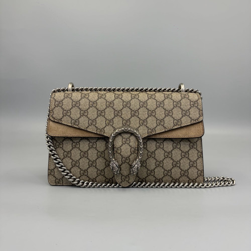 Gucci Meium Dionysus GG Supreme Monogram Suede Beige Brown