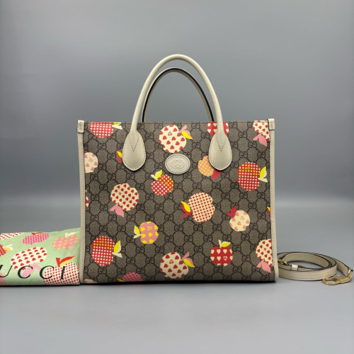 Gucci Tote Bag GG Supreme Monogram Calfskin Beige Brown