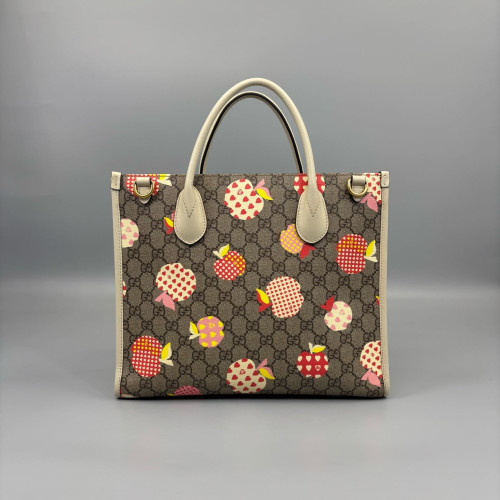 Gucci Tote Bag GG Supreme Monogram Calfskin Beige Brown