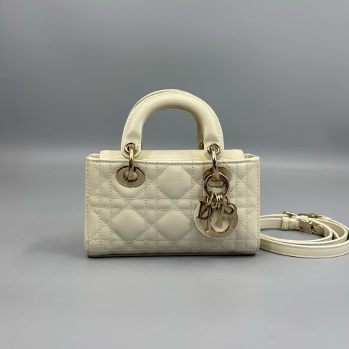Dior Micro Lady D-Joy Lady Dior Patent Calfskin White