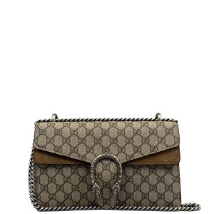Gucci Meium Dionysus GG Supreme Monogram Suede Beige Brown