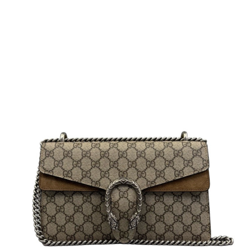 Gucci Meium Dionysus GG Supreme Monogram Suede Beige Brown