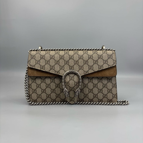 Gucci Meium Dionysus GG Supreme Monogram Suede Beige Brown