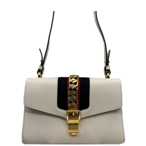 Gucci Small Sylvie Shoulder Bag Calfskin White Black Red