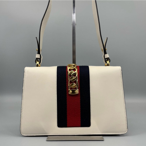 Gucci Small Sylvie Shoulder Bag Calfskin White Black Red