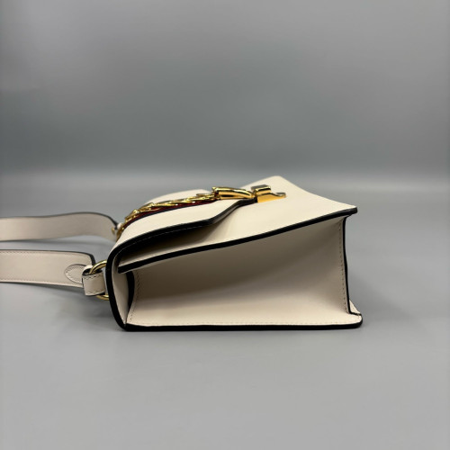 Gucci Small Sylvie Shoulder Bag Calfskin White Black Red