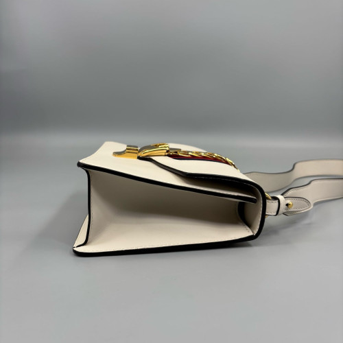 Gucci Small Sylvie Shoulder Bag Calfskin White Black Red