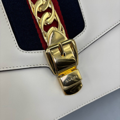 Gucci Small Sylvie Shoulder Bag Calfskin White Black Red