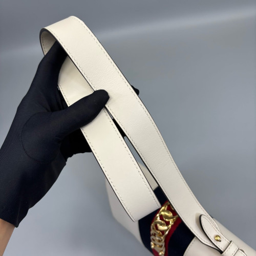 Gucci Small Sylvie Shoulder Bag Calfskin White Black Red