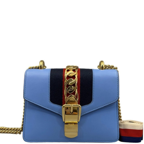 Gucci Mini Sylvie Shoulder Bag Calfskin Blue