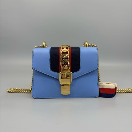 Gucci Mini Sylvie Shoulder Bag Calfskin Blue