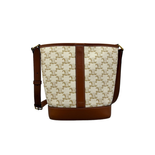 Celine Triomphe Triomphe Bucket Bag Small Triomphe Brown Beige