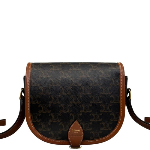 Celine Medium Folco Bag Triomphe Calfskin Brown Dark Brown Light Brown