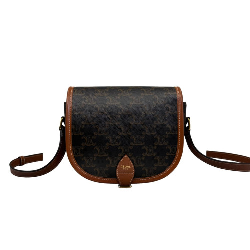 Celine Medium Folco Bag Triomphe Calfskin Brown Dark Brown Light Brown