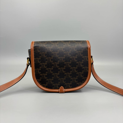 Celine Medium Folco Bag Triomphe Calfskin Brown Dark Brown Light Brown
