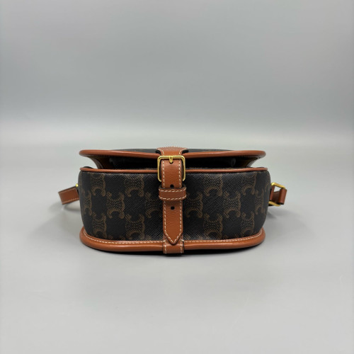 Celine Medium Folco Bag Triomphe Calfskin Brown Dark Brown Light Brown