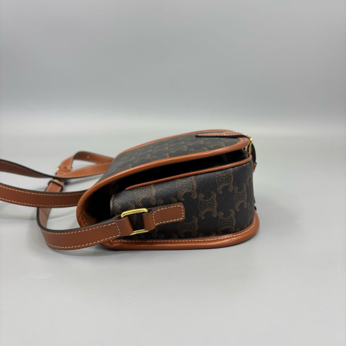 Celine Medium Folco Bag Triomphe Calfskin Brown Dark Brown Light Brown
