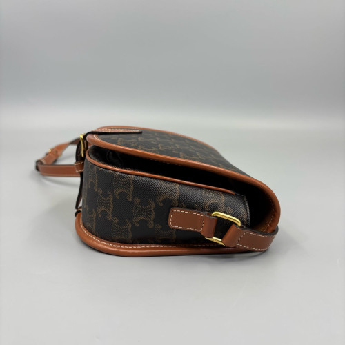Celine Medium Folco Bag Triomphe Calfskin Brown Dark Brown Light Brown