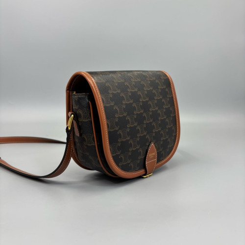 Celine Medium Folco Bag Triomphe Calfskin Brown Dark Brown Light Brown