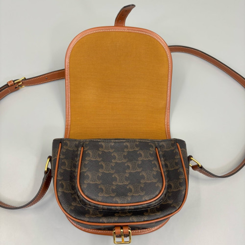 Celine Medium Folco Bag Triomphe Calfskin Brown Dark Brown Light Brown