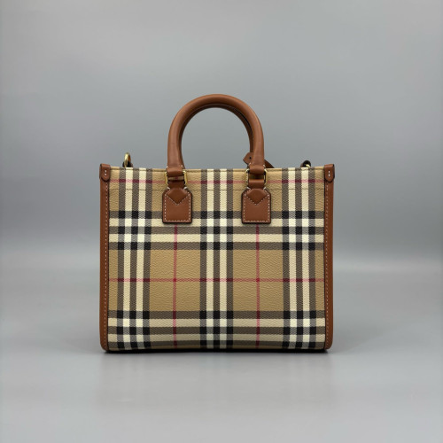 Burberry Mini Freya Tote House Check Calfskin Beige Brown Black