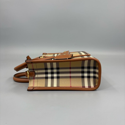 Burberry Mini Freya Tote House Check Calfskin Beige Brown Black