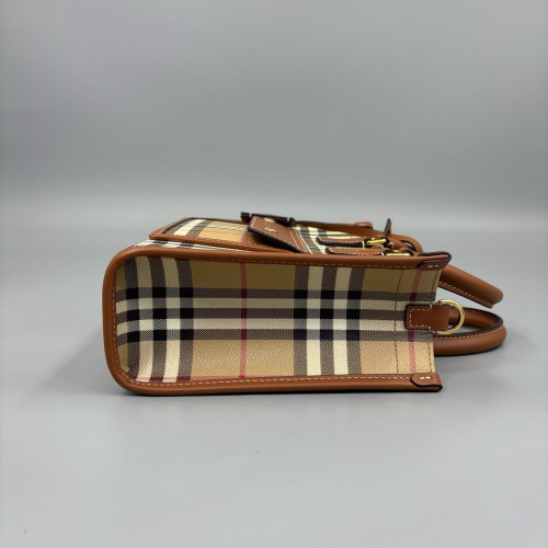 Burberry Mini Freya Tote House Check Calfskin Beige Brown Black