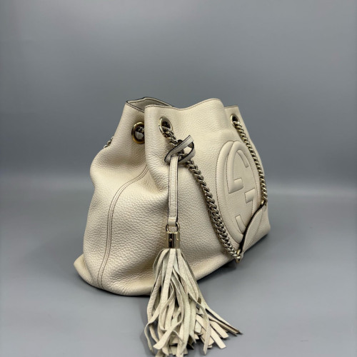 Gucci Medium Soho Shoulder Bag Grained Calfskin White