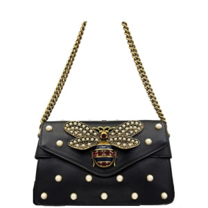 Gucci Queen Margaret Broadway Shoulder Bag Calfskin Black