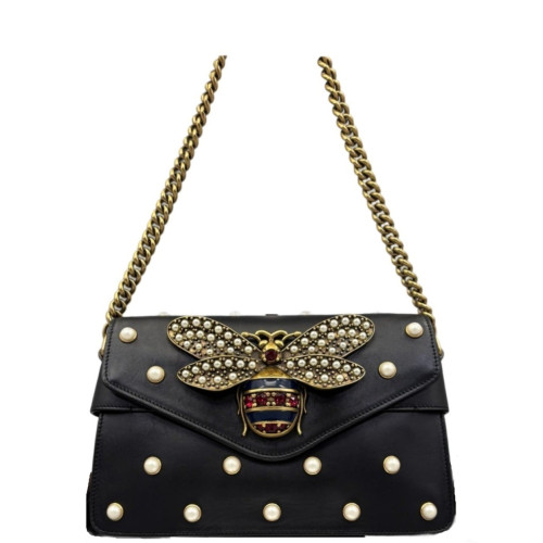 Gucci Queen Margaret Broadway Shoulder Bag Calfskin Black