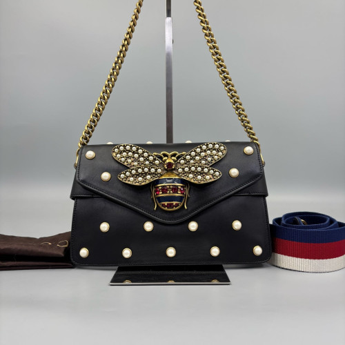 Gucci Queen Margaret Broadway Shoulder Bag Calfskin Black