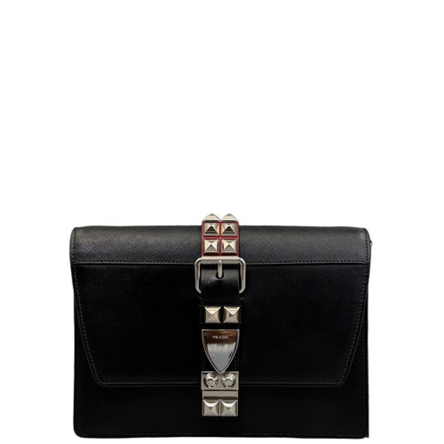 Prada Studded Elektra Shoulder Bag Calfskin Black