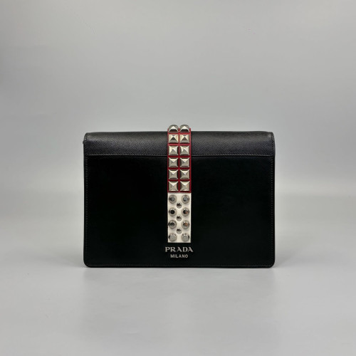 Prada Studded Elektra Shoulder Bag Calfskin Black