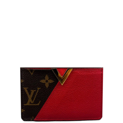 Louis Vuitton Card Holder Monogram Calfskin Brown Red