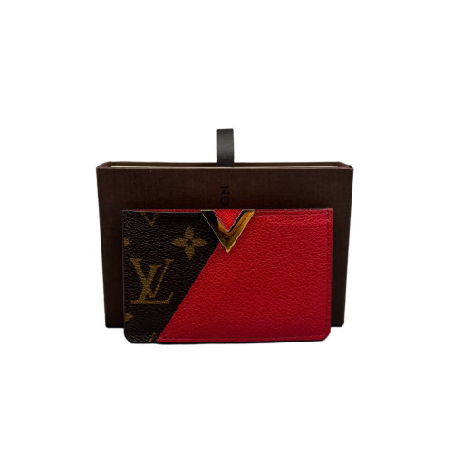 Louis Vuitton Card Holder Monogram Calfskin Brown Red
