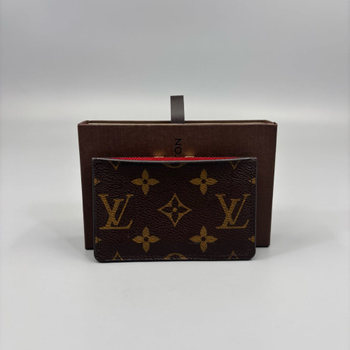 Louis Vuitton Card Holder Monogram Calfskin Brown Red