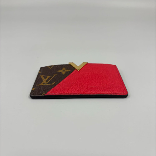 Louis Vuitton Card Holder Monogram Calfskin Brown Red