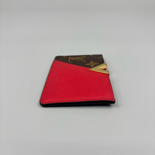 Louis Vuitton Card Holder Monogram Calfskin Brown Red