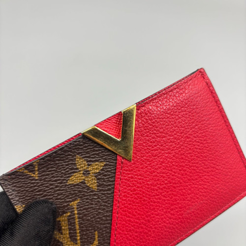 Louis Vuitton Card Holder Monogram Calfskin Brown Red
