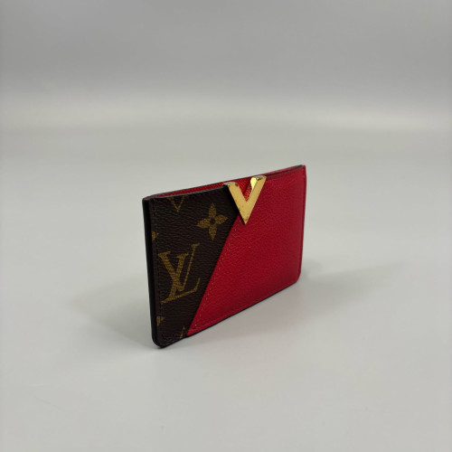 Louis Vuitton Card Holder Monogram Calfskin Brown Red