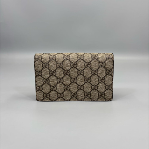 Gucci Mini Cherry Chain Wallet GG Supreme Monogram Beige Brown