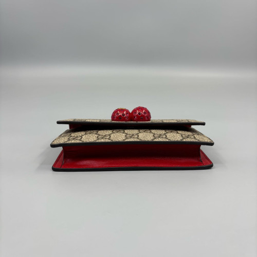 Gucci Mini Cherry Chain Wallet GG Supreme Monogram Beige Brown